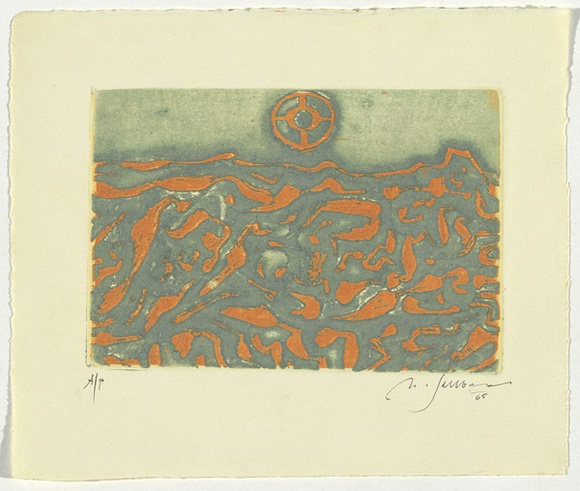 Artist: b'SELLBACH, Udo' | Title: b'(Landscape)' | Date: 1965 | Technique: b'etching and aquatint, printed in orange and green ink, from one plate' Artist: b'SELLBACH, Udo' | Title: b'(Landscape)' | Date: 1965 | Technique: b'etching and aquatint, printed in orange and green ink, from one plate'