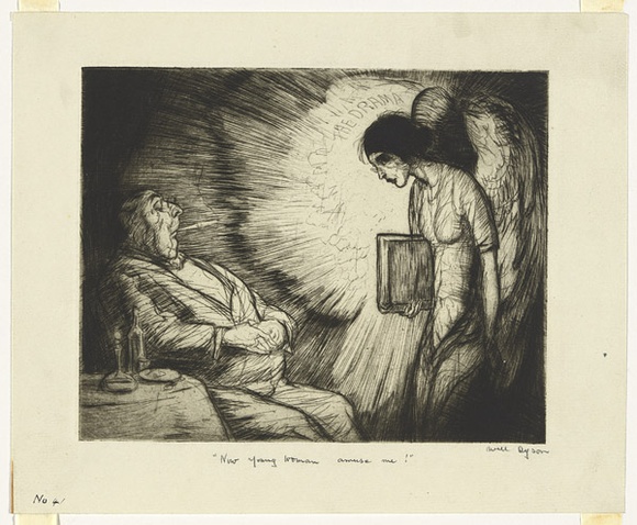 Artist: b'Dyson, Will.' | Title: b'Now young woman amuse me!.' | Date: c.1929 | Technique: b'drypoint, printed in black ink, from one plate' Artist: b'Dyson, Will.' | Title: b'Now young woman amuse me!.' | Date: c.1929 | Technique: b'drypoint, printed in black ink, from one plate'