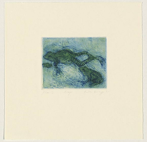 Artist: b'Bragge, Anita.' | Title: b'Frogs' | Date: 1997, July | Technique: b'etching and drypoint, printed in colour, from two plates' Artist: b'Bragge, Anita.' | Title: b'Frogs' | Date: 1997, July | Technique: b'etching and drypoint, printed in colour, from two plates'