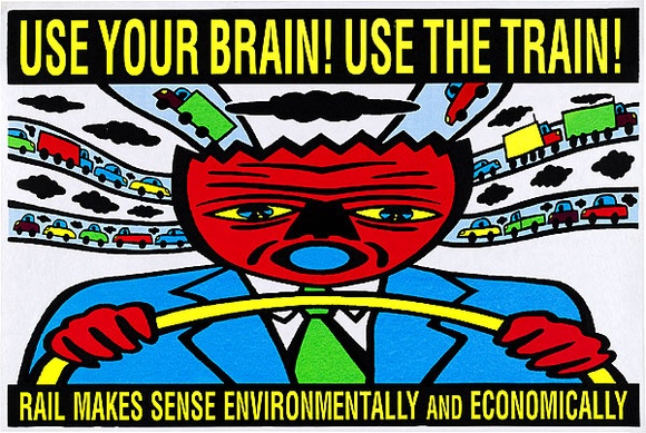 Artist: b'REDBACK GRAPHIX' | Title: b'Use your brain, Use the train (poster)' | Date: 1990 | Technique: b'screenprint, printed in colour, from multiple stencils' | Copyright: b'\xc2\xa9 Michael Callaghan' Artist: b'REDBACK GRAPHIX' | Title: b'Use your brain, Use the train (poster)' | Date: 1990 | Technique: b'screenprint, printed in colour, from multiple stencils' | Copyright: b'\xc2\xa9 Michael Callaghan'