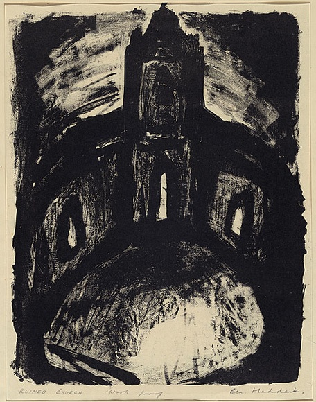 Artist: b'MADDOCK, Bea' | Title: b'Ruined church' | Date: 1961 | Technique: b'lithograph, printed in black ink, from one stone' Artist: b'MADDOCK, Bea' | Title: b'Ruined church' | Date: 1961 | Technique: b'lithograph, printed in black ink, from one stone'