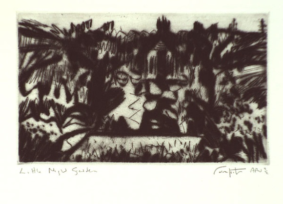 Artist: b'Fumpston, Rodney.' | Title: b'Little night garden' | Date: 1993, September - October | Technique: b'etching and drypoint, printed in black ink, from one plate' Artist: b'Fumpston, Rodney.' | Title: b'Little night garden' | Date: 1993, September - October | Technique: b'etching and drypoint, printed in black ink, from one plate'
