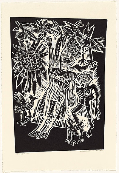 Artist: b'HANRAHAN, Barbara' | Title: b'Falling girl' | Date: 1988 | Technique: b'linocut, printed in black ink, from one block' Artist: b'HANRAHAN, Barbara' | Title: b'Falling girl' | Date: 1988 | Technique: b'linocut, printed in black ink, from one block'