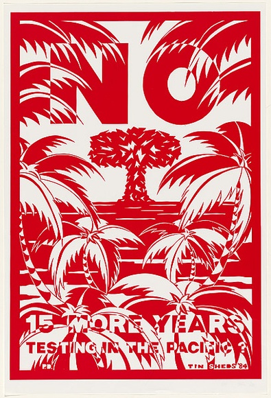 Artist: b'Debenham, Pam.' | Title: b'No, 15 more years testing in the Pacific?.' | Date: 1984 | Technique: b'screenprint, printed in colour, from one stencil' Artist: b'Debenham, Pam.' | Title: b'No, 15 more years testing in the Pacific?.' | Date: 1984 | Technique: b'screenprint, printed in colour, from one stencil'