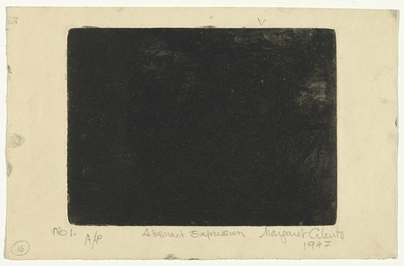 Artist: b'Cilento, Margaret.' | Title: b'Abstract expression.' | Date: 1947 | Technique: b'etching, printed in black ink, from plates,' Artist: b'Cilento, Margaret.' | Title: b'Abstract expression.' | Date: 1947 | Technique: b'etching, printed in black ink, from plates,'