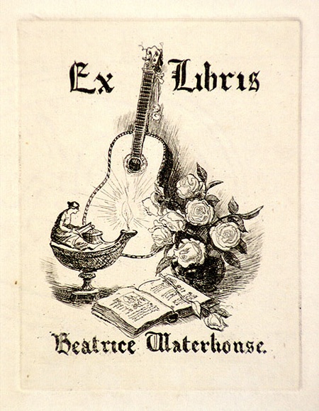 Artist: b'LINDSAY, Lionel' | Title: b'Book plate: Beatrice Waterhouse' | Date: 1912 | Technique: b'etching, printed in black ink, from one plate' | Copyright: b'Courtesy of the National Library of Australia' Artist: b'LINDSAY, Lionel' | Title: b'Book plate: Beatrice Waterhouse' | Date: 1912 | Technique: b'etching, printed in black ink, from one plate' | Copyright: b'Courtesy of the National Library of Australia'