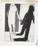 Artist: MADDOCK, Bea | Title: Figure and shadow III. | Date: May 1965 | Technique: line-etching, printed in black ink, from one copper plate; additions in brush and ink wash