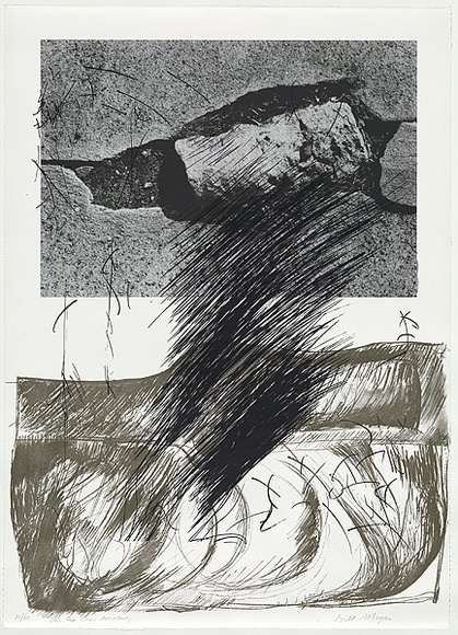 Artist: b'MEYER, Bill' | Title: b'The Gap sings wordlessly' | Date: 1981 | Technique: b'screenprint, printed in black, green and grey ink, from six stencils (photo-indirect)' | Copyright: b'\xc2\xa9 Bill Meyer' Artist: b'MEYER, Bill' | Title: b'The Gap sings wordlessly' | Date: 1981 | Technique: b'screenprint, printed in black, green and grey ink, from six stencils (photo-indirect)' | Copyright: b'\xc2\xa9 Bill Meyer'