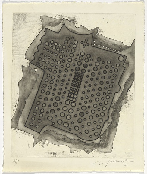 Artist: b'SELLBACH, Udo' | Title: b'(Fragment with circles)' | Date: (1967) | Technique: b'etching and aquatint, printed in black ink, from one plate with plate-tone' Artist: b'SELLBACH, Udo' | Title: b'(Fragment with circles)' | Date: (1967) | Technique: b'etching and aquatint, printed in black ink, from one plate with plate-tone'