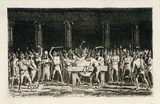Artist: Coveny, Christopher. | Title: The grindstone in the courtyard (The Tale of Two Cities). | Date: 1882 | Technique: etching, printed in black ink, from one plate