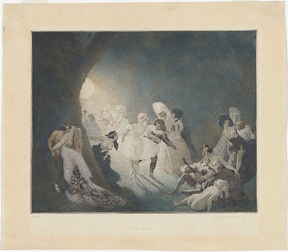 Artist: LINDSAY, Norman | Title: From the moon | Date: 1920 | Technique: etching, aquatint and stipple, printed in black ink, from one copper plate; hand-coloured (by the artist?) Artist: LINDSAY, Norman | Title: From the moon | Date: 1920 | Technique: etching, aquatint and stipple, printed in black ink, from one copper plate; hand-coloured (by the artist?)