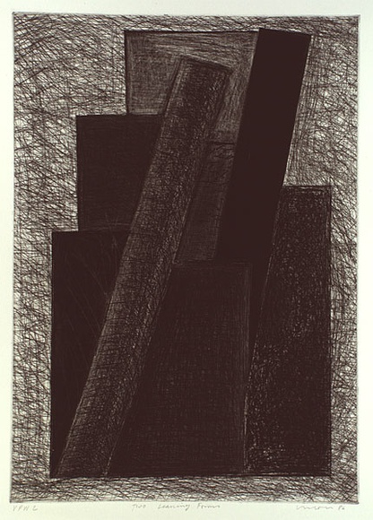 Artist: b'Lincoln, Kevin.' | Title: b'Two leaning forms' | Date: 1986 | Technique: b'etching and aquatint, printed in black ink, from one plate' Artist: b'Lincoln, Kevin.' | Title: b'Two leaning forms' | Date: 1986 | Technique: b'etching and aquatint, printed in black ink, from one plate'