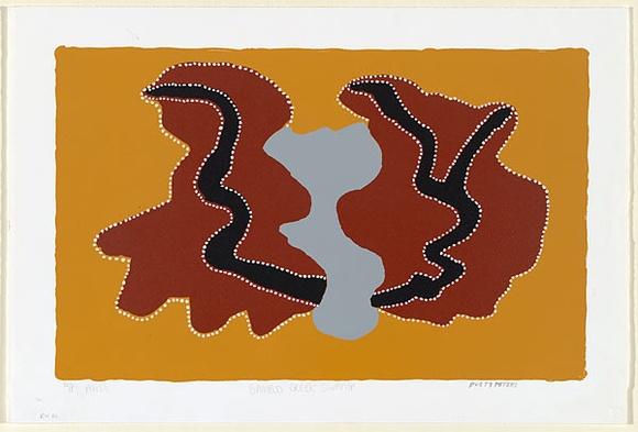 Artist: b'PETERS, Rusty' | Title: b'Bamboo creek swamp' | Date: 1997, 11 August | Technique: b'screenprint, printed in colour, from multiple stencils' Artist: b'PETERS, Rusty' | Title: b'Bamboo creek swamp' | Date: 1997, 11 August | Technique: b'screenprint, printed in colour, from multiple stencils'