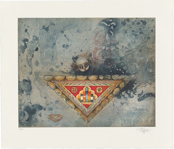 Artist: b'SCHMEISSER, Jorg' | Title: b'Fragments with triangle' | Date: 1986 | Technique: b'softground-etching transfer aquatint, printed in colour, from three plates' | Copyright: b'\xc2\xa9 J\xc3\xb6rg Schmeisser' Artist: b'SCHMEISSER, Jorg' | Title: b'Fragments with triangle' | Date: 1986 | Technique: b'softground-etching transfer aquatint, printed in colour, from three plates' | Copyright: b'\xc2\xa9 J\xc3\xb6rg Schmeisser'