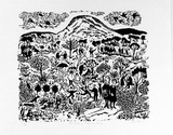 Artist: Allen, Joyce. | Title: The aunts in Bald Hill Park. | Date: 1985 | Technique: linocut, printed in black ink, from one block