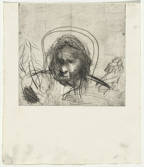 Artist: b'BOYD, Arthur' | Title: b'(Portrait head in arc).' | Date: c.1968 | Technique: b'etching, printed in black ink, from one plate' | Copyright: b'Reproduced with permission of Bundanon Trust' Artist: b'BOYD, Arthur' | Title: b'(Portrait head in arc).' | Date: c.1968 | Technique: b'etching, printed in black ink, from one plate' | Copyright: b'Reproduced with permission of Bundanon Trust'
