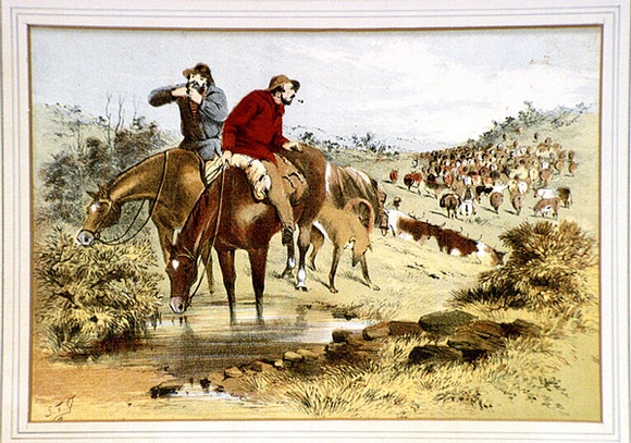 Title: b'Overlanders' | Date: 1865 | Technique: b'lithograph, printed in colour, from multiple stones' Title: b'Overlanders' | Date: 1865 | Technique: b'lithograph, printed in colour, from multiple stones'