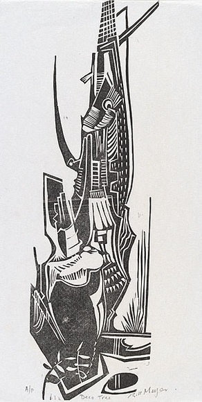 Artist: b'MEYER, Bill' | Title: b'Deco tree' | Date: 1968 | Technique: b'woodcut, printed in black ink, from reduction block process' | Copyright: b'\xc2\xa9 Bill Meyer' Artist: b'MEYER, Bill' | Title: b'Deco tree' | Date: 1968 | Technique: b'woodcut, printed in black ink, from reduction block process' | Copyright: b'\xc2\xa9 Bill Meyer'