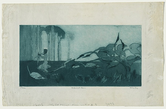 Artist: b'Long, Sydney.' | Title: b'The Spirit of the plains' | Date: 1919 | Technique: b'etching and aquatint, printed in teal ink with plate-tone, from one copper plate' | Copyright: b'Reproduced with the kind permission of the Ophthalmic Research Institute of Australia'