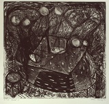 Artist: CHERRY, Chris | Title: not titled [black and white linework shapes] | Date: c.1982 | Technique: etching, printed in black ink from one plate