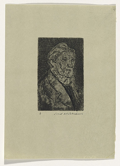 Artist: b'WILLIAMS, Fred' | Title: b'Merchant seaman. Number 2' | Date: 1955-56 | Technique: b'etching, aquatint, engraving and rough biting, printed in black ink, from one zinc plate' | Copyright: b'\xc2\xa9 Fred Williams Estate' Artist: b'WILLIAMS, Fred' | Title: b'Merchant seaman. Number 2' | Date: 1955-56 | Technique: b'etching, aquatint, engraving and rough biting, printed in black ink, from one zinc plate' | Copyright: b'\xc2\xa9 Fred Williams Estate'