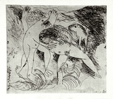 Artist: BOYD, Arthur | Title: Figure in a river with beast and dog. | Date: (1962-63) | Technique: etching and drypoint, printed in black ink, from one plate | Copyright: Reproduced with permission of Bundanon Trust