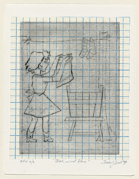 Artist: b'Dowd, Teresa.' | Title: b'Blow, wind blow' | Date: 1999, October | Technique: b'drypoint, printed in black ink with plate-tone, from one plate'