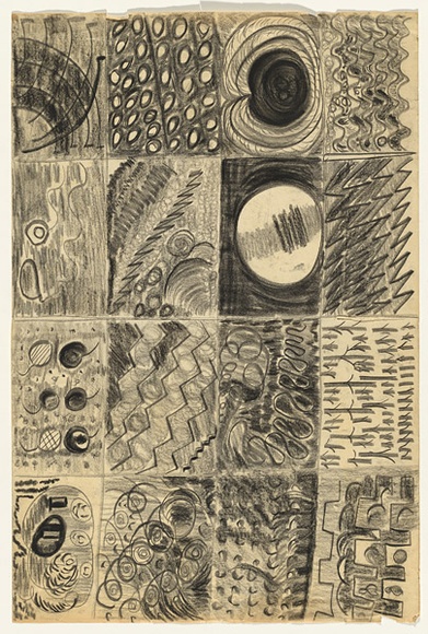 Artist: b'Shearer, Mitzi.' | Title: b'not titled [Design] [folded]' | Date: 1965 | Technique: b'black wax crayon'