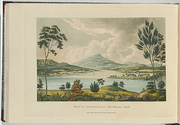 Artist: b'Lycett, Joseph.' | Title: bMount Dromedary, Van Dieman's Land. | Date: 1825 | Technique: b'etching, aquatint and roulette, printed in black ink, from one copper plate; hand-coloured' Artist: b'Lycett, Joseph.' | Title: bMount Dromedary, Van Dieman's Land. | Date: 1825 | Technique: b'etching, aquatint and roulette, printed in black ink, from one copper plate; hand-coloured'