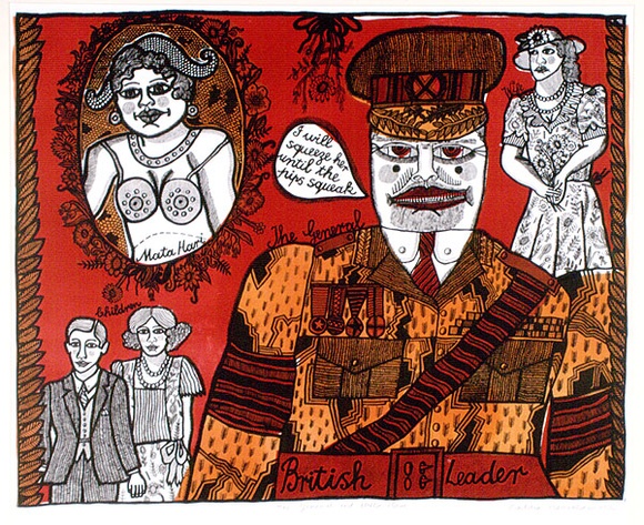 Artist: b'HANRAHAN, Barbara' | Title: b'The General and Mata Hari' | Date: 1976 | Technique: b'lithograph, printed in colour, from three plates' Artist: b'HANRAHAN, Barbara' | Title: b'The General and Mata Hari' | Date: 1976 | Technique: b'lithograph, printed in colour, from three plates'
