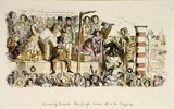 Artist: Leech, John. | Title: Alarming prospect - the single ladies off to the diggings | Date: c.1850 | Technique: etching and roulette, printed in black ink, from one plate; hand-coloured