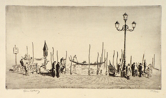 Artist: b'LINDSAY, Lionel' | Title: b'Venice from San Giorgio' | Date: 1938 | Technique: b'etching, printed in warm black ink with plate-tone, from one plate, from one plate; with additions in pencil' | Copyright: b'Courtesy of the National Library of Australia' Artist: b'LINDSAY, Lionel' | Title: b'Venice from San Giorgio' | Date: 1938 | Technique: b'etching, printed in warm black ink with plate-tone, from one plate, from one plate; with additions in pencil' | Copyright: b'Courtesy of the National Library of Australia'