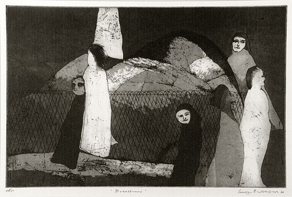 Artist: b'BALDESSIN, George' | Title: b'Procession.' | Date: 1966 | Technique: b'etching and aquatint, printed in black ink, from one plate' Artist: b'BALDESSIN, George' | Title: b'Procession.' | Date: 1966 | Technique: b'etching and aquatint, printed in black ink, from one plate'
