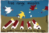 Artist: JILL POSTERS 1 | Title: Postcard: Free range missiles - how battery hens would like to lay eggs | Date: 1983-87 | Technique: screenprint, printed in colour, from four stencils