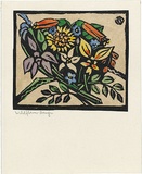 Artist: Reynell, Gladys | Title: Wildflower design. | Date: 1923-1933 | Technique: linocut, printed in black ink, from one block; hand-coloured | Copyright: © The Estate of Gladys Reynell