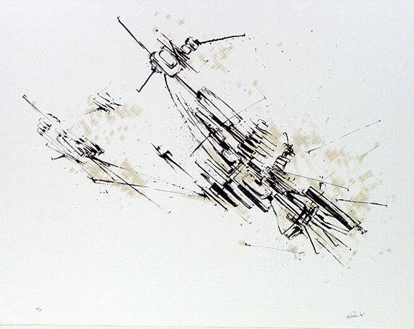 Artist: b'ROSE, William' | Title: b'(Lithograph in black and tan)' | Date: 1968 | Technique: b'lithograph, printed in colour, from two stones (black and tan inks)' | Copyright: b'This work appears on screen courtesy of the artist and copyright holder'