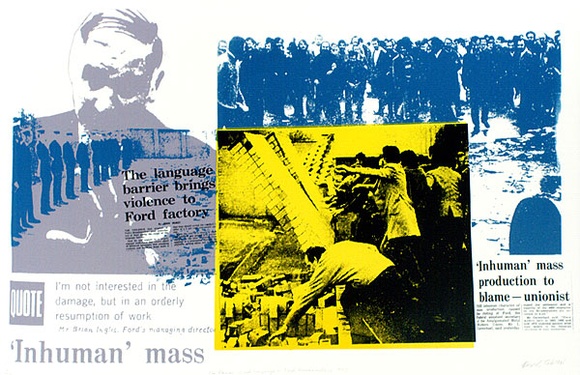 Artist: b'PROIOS, Stergios' | Title: b'The barrier is not language: Ford Broadmeadows 1973' | Date: (1985) | Technique: b'screenprint, printed in colour, from multiple stencils' Artist: b'PROIOS, Stergios' | Title: b'The barrier is not language: Ford Broadmeadows 1973' | Date: (1985) | Technique: b'screenprint, printed in colour, from multiple stencils'