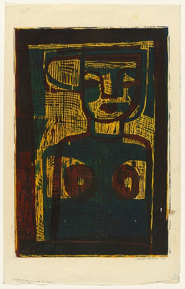 Artist: b'HANRAHAN, Barbara' | Title: b'Female figure' | Date: c.1963 | Technique: b'woodcut, printed in colour, from three blocks' Artist: b'HANRAHAN, Barbara' | Title: b'Female figure' | Date: c.1963 | Technique: b'woodcut, printed in colour, from three blocks'