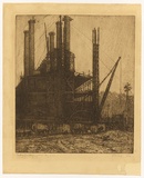 Artist: TRAILL, Jessie | Title: The big building, Yallourn, May 1924. | Date: 1924 | Technique: etching, printed in black ink with plate-tone, from one plate