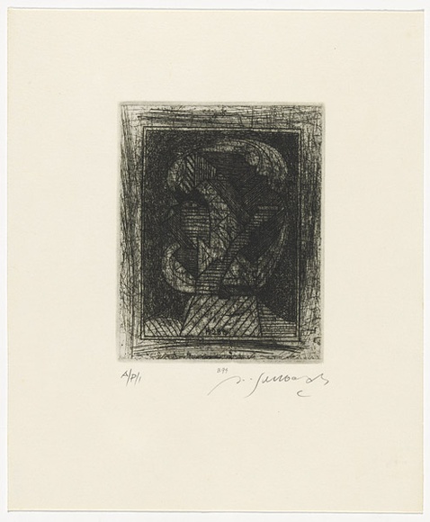 Artist: b'SELLBACH, Udo' | Title: b'not titled' | Date: 1988, 19 February | Technique: b'etching, printed in black ink with plate-tone, from one copper plate' Artist: b'SELLBACH, Udo' | Title: b'not titled' | Date: 1988, 19 February | Technique: b'etching, printed in black ink with plate-tone, from one copper plate'