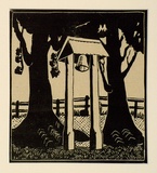 Artist: Kohlhagen, Lisette. | Title: Old church bell, Hahndorf. | Date: c.1936 | Technique: linocut, printed in black ink, from one block | Copyright: © Lisette Kohlhagen. Licensed by VISCOPY, Australia