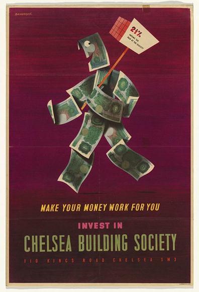 Artist: b'Bainbridge, John.' | Title: b'Make your money work for you.' | Date: 1950's | Technique: b'lithograph, printed in colour, from multiple stones' Artist: b'Bainbridge, John.' | Title: b'Make your money work for you.' | Date: 1950's | Technique: b'lithograph, printed in colour, from multiple stones'