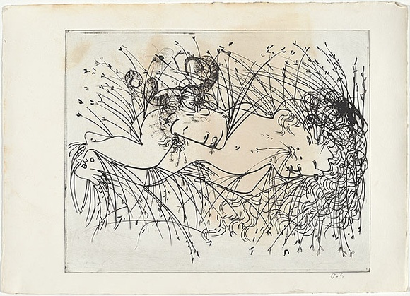 Artist: b'BOYD, Arthur' | Title: bFigure and ram's head in a cornfield. | Date: (1968-69) | Technique: b'etching and drypoint, printed in black ink, from one plate' | Copyright: b'Reproduced with permission of Bundanon Trust' Artist: b'BOYD, Arthur' | Title: bFigure and ram's head in a cornfield. | Date: (1968-69) | Technique: b'etching and drypoint, printed in black ink, from one plate' | Copyright: b'Reproduced with permission of Bundanon Trust'