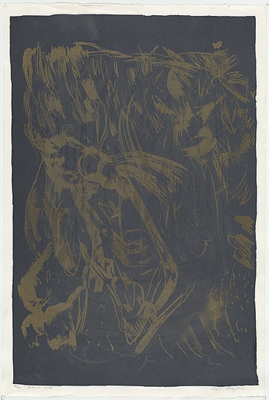 Artist: b'MEYER, Bill' | Title: b'Yetzias - gold' | Date: 1993 | Technique: b'screenprint, printed in three colours, from multiple screens (photo-indirect and open block-out)' | Copyright: b'\xc2\xa9 Bill Meyer' Artist: b'MEYER, Bill' | Title: b'Yetzias - gold' | Date: 1993 | Technique: b'screenprint, printed in three colours, from multiple screens (photo-indirect and open block-out)' | Copyright: b'\xc2\xa9 Bill Meyer'