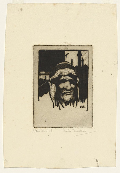 Artist: b'Barker, David.' | Title: b'Abdul.' | Date: (1923) | Technique: b'etching and foul biting, printed in black ink with plate-tone, from one plate' Artist: b'Barker, David.' | Title: b'Abdul.' | Date: (1923) | Technique: b'etching and foul biting, printed in black ink with plate-tone, from one plate'