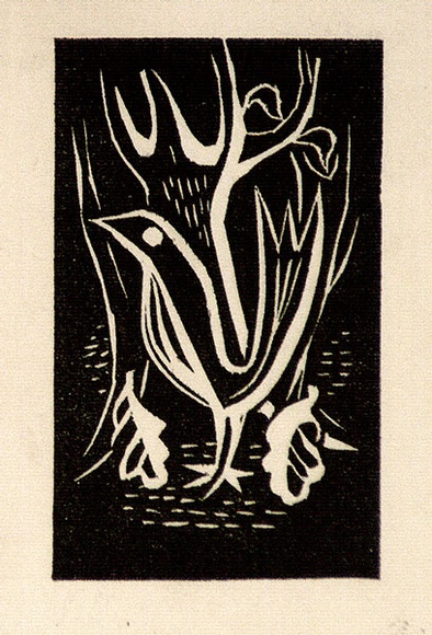 Artist: b'Barwell, Geoff.' | Title: b'(Early bird).' | Date: (1955) | Technique: b'linocut, printed in black ink, from one block' Artist: b'Barwell, Geoff.' | Title: b'(Early bird).' | Date: (1955) | Technique: b'linocut, printed in black ink, from one block'