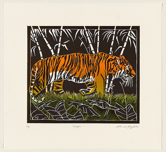 Title: b'Tiger' | Date: 2008 | Technique: b'linocut, printed in colour, from multiple blocks; embossed'
