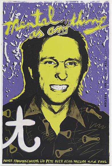 Artist: b'WORSTEAD, Paul' | Title: b'Mental as anything - Get wet.' | Date: 1979 | Technique: b'screenprint, printed in colour, from three stencils' | Copyright: b'This work appears on screen courtesy of the artist' Artist: b'WORSTEAD, Paul' | Title: b'Mental as anything - Get wet.' | Date: 1979 | Technique: b'screenprint, printed in colour, from three stencils' | Copyright: b'This work appears on screen courtesy of the artist'