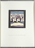 Artist: White, Robin. | Title: Not titled (three broken shells). | Date: 1985 | Technique: woodcut, printed in black ink, from one block; handcoloured