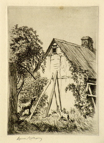 Artist: LINDSAY, Lionel | Title: Cottage idyll, Ambleside, South Australia | Date: 1922 | Technique: etching, printed in black ink with plate-tone, from one plate | Copyright: Courtesy of the National Library of Australia Artist: LINDSAY, Lionel | Title: Cottage idyll, Ambleside, South Australia | Date: 1922 | Technique: etching, printed in black ink with plate-tone, from one plate | Copyright: Courtesy of the National Library of Australia
